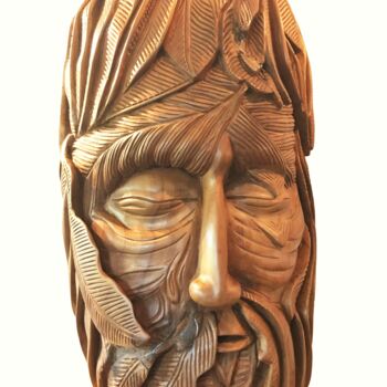 Scultura intitolato "Wood with a face" da Wim Van Mossevelde, Opera d'arte originale, Legno