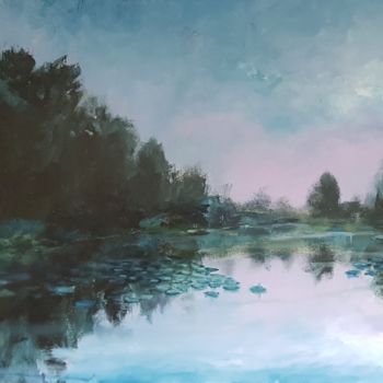 Painting titled "A lake in the sprin…" by Wimvandewege, Original Artwork, Acrylic Mounted on Wood Stretcher frame