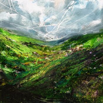 「Wales countryside 10」というタイトルの絵画 Wimvandewegeによって, オリジナルのアートワーク, アクリル ウッドストレッチャーフレームにマウント