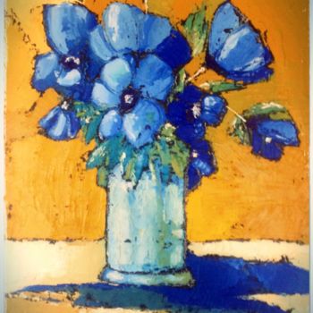 Painting titled "Mon bouquet bleu" by Delphine Winzer, Original Artwork, Oil