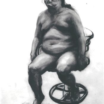 Drawing titled "Nu à la chaise 设计" by Rubis Xu, Original Artwork, Charcoal
