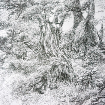Drawing titled "Frise paysage de fô…" by Rubis Xu, Original Artwork, Ink