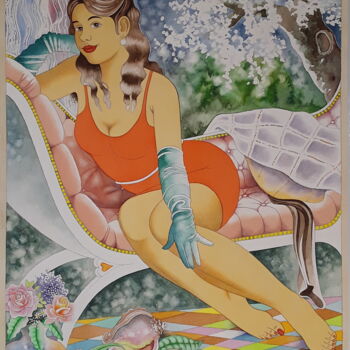Painting titled "Adorable Lady in May" by Winfried Musial, Original Artwork, Watercolor