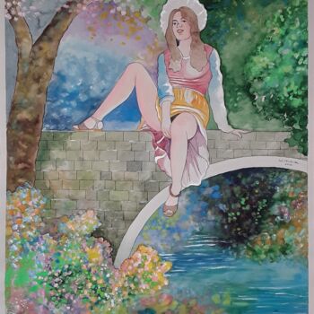 Painting titled "Girl in May" by Winfried Musial, Original Artwork, Watercolor
