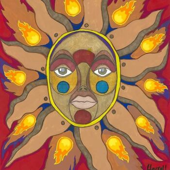 Painting titled "Aztec Sun Dail" by Winston Harrell, Original Artwork, Acrylic