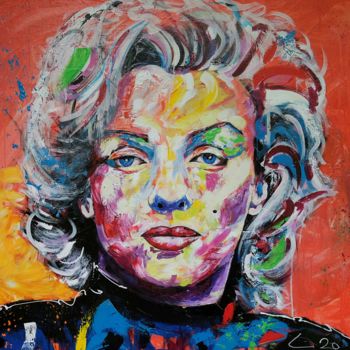 Schilderij getiteld "Marilyn 02" door Winfried Krause, Origineel Kunstwerk, Acryl Gemonteerd op Frame voor houten brancard