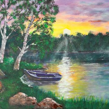 Картина под названием "Вечер у озера" - Wladimir Zizilin, Подлинное произведение искусства, Акрил