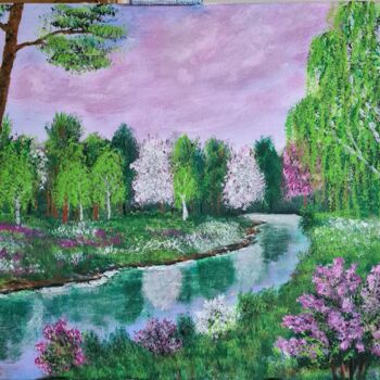 Картина под названием "Весенний рассвет на…" - Wladimir Zizilin, Подлинное произведение искусства, Акрил