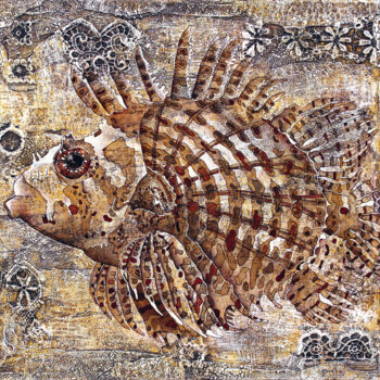 绘画 标题为“Fish, Composition 2…” 由Wlad Safronow, 原创艺术品, 油 安装在木质担架架上