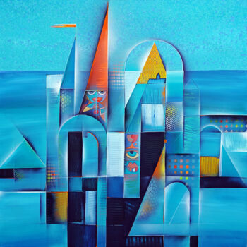 Malerei mit dem Titel "Zuhause in der Stad…" von Wlad Safronow, Original-Kunstwerk, Acryl