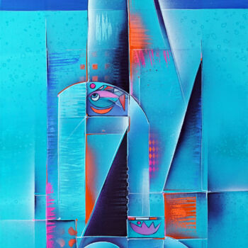 Malerei mit dem Titel "Unterwasserstadt, o…" von Wlad Safronow, Original-Kunstwerk, Acryl