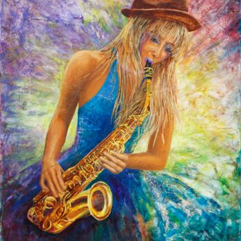 Pittura intitolato "Jazz Saxofon" da Wladimir Lewtschenko, Opera d'arte originale, Olio
