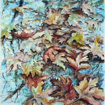 Peinture intitulée "Laub im Wasser" par Wladimir Lewtschenko, Œuvre d'art originale, Aquarelle