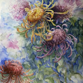 "Chrysanthemen 01" başlıklı Tablo Wladimir Lewtschenko tarafından, Orijinal sanat, Suluboya