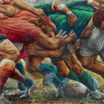 Painting titled "Rugby" by Wladimir Lewtschenko, Original Artwork, Oil