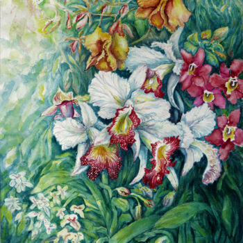 Pintura intitulada "Orchideen" por Wladimir Lewtschenko, Obras de arte originais, Aquarela