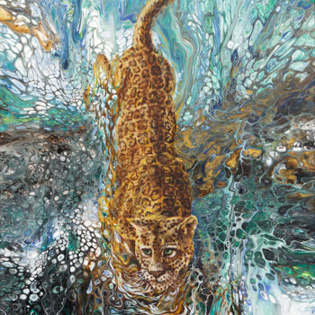 Pittura intitolato "Crouching Jaguar" da Wladimir Lewtschenko, Opera d'arte originale, Olio