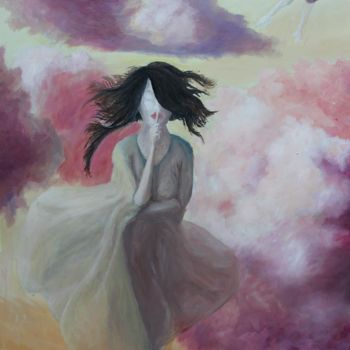 Malerei mit dem Titel "Girl in clouds" von Vladimir Glukhov, Original-Kunstwerk, Öl
