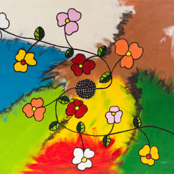 Pintura titulada "Abstrato com flores." por Wellington Lins De Oliveira (Wellington Lins), Obra de arte original, Acrílico