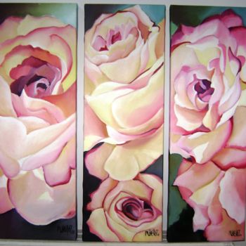 Malerei mit dem Titel "roses d'Automne" von Martine Woellet, Original-Kunstwerk, Öl Auf Keilrahmen aus Holz montiert