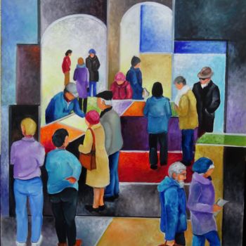 Peinture intitulée "au marché" par Martine Woellet, Œuvre d'art originale, Huile