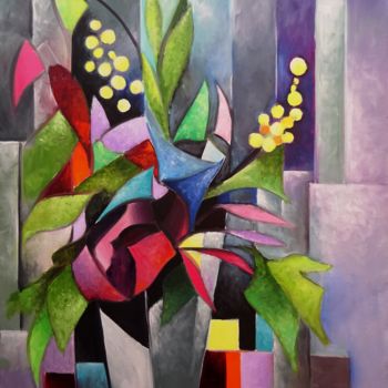 Painting titled "les mimosas" by Martine Woellet, Original Artwork, Oil