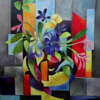 Pintura titulada "les violettes" por Martine Woellet, Obra de arte original, Oleo