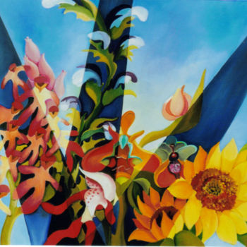 Peinture intitulée "orchidees" par Martine Woellet, Œuvre d'art originale, Huile