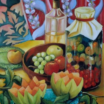 Painting titled "gourmandise" by Martine Woellet, Original Artwork, Oil