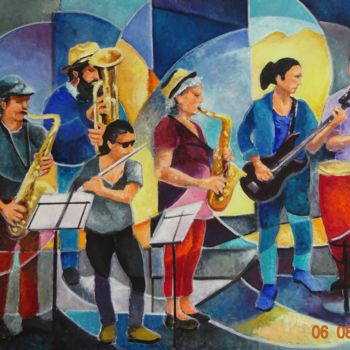 Painting titled "les musiciens" by Martine Woellet, Original Artwork, Oil