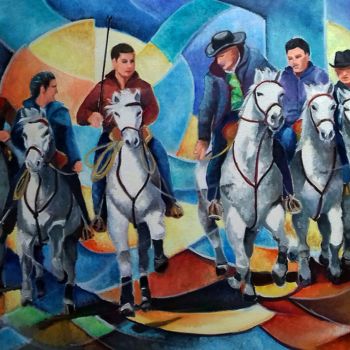 Painting titled "En Camargue" by Martine Woellet, Original Artwork, Oil