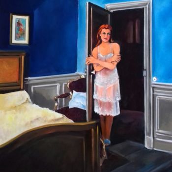 Painting titled ""seras tu là ??"" by Martine Woellet, Original Artwork, Oil Mounted on Wood Stretcher frame