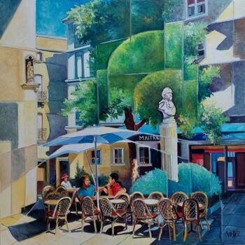 Painting titled ""Place Louis le Car…" by Martine Woellet, Original Artwork, Oil Mounted on Wood Stretcher frame
