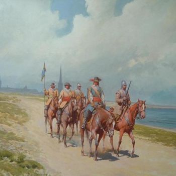 Painting titled "Cavalry" by Vadim Voitekhovitch, Original Artwork, Oil