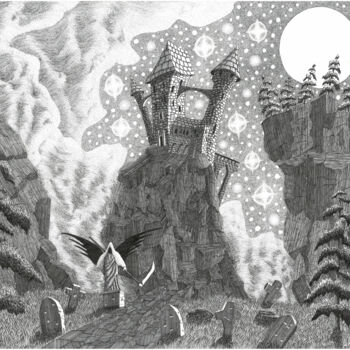 Disegno intitolato "Castle" da Wojciech Baran, Opera d'arte originale, Inchiostro