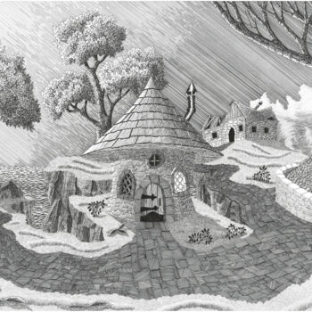 Drawing titled "Troll Hut" by Wojciech Baran, Original Artwork, Ink