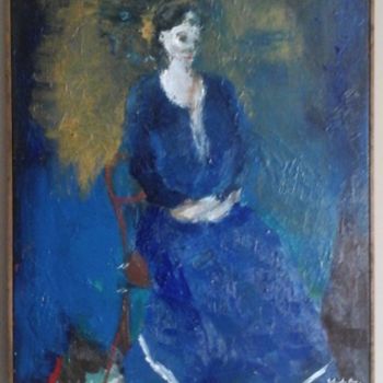 Pintura intitulada "portret niebieski" por Wojciech Arp, Obras de arte originais
