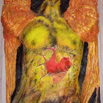 Sculpture titled "PHOENIX" by Wolfin, Original Artwork, Plaster Mounted on Wood Panel