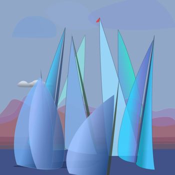 Digital Arts titled "Sailing Regatta 5" by Wolf Thiele, Original Artwork, Digital Painting