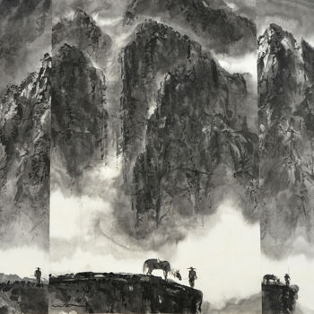 Schilderij getiteld "Cavalier solitaire…" door Wa Wong, Origineel Kunstwerk, Inkt