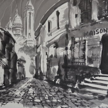 Painting titled "Montmartre" by Wa Wong, Original Artwork, Ink