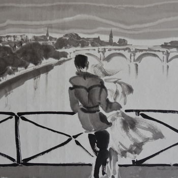 Painting titled "Pont des Arts" by Wa Wong, Original Artwork, Ink