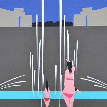 Collages intitulée "Fontaine de Varsovie" par Wa Wong, Œuvre d'art originale, Collages