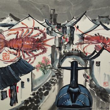 Peinture intitulée "Chine bestiale - La…" par Wa Wong, Œuvre d'art originale, Encre