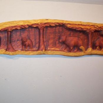 Скульптура под названием "Bear wood carving" - Lane Daniel, Подлинное произведение искусства, Дерево