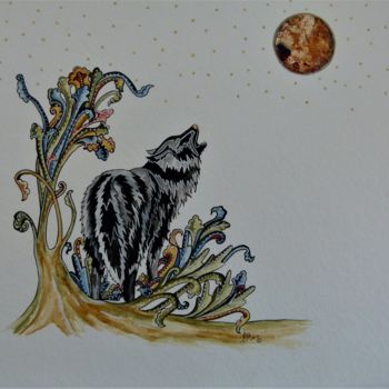 Tekening getiteld "Lune rouge" door Lynn Vaillancourt, Origineel Kunstwerk, Aquarel