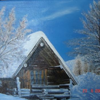 Painting titled "chalet en montagne" by Daniel Wuilmet, Original Artwork, Oil