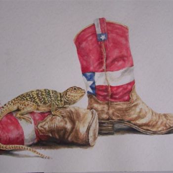 Malerei mit dem Titel "lizard boots" von Ralph Rivello, Original-Kunstwerk, Öl