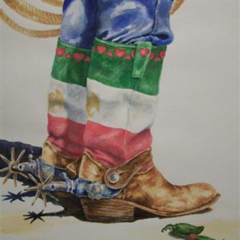 Malerei mit dem Titel "hot boots" von Ralph Rivello, Original-Kunstwerk, Öl