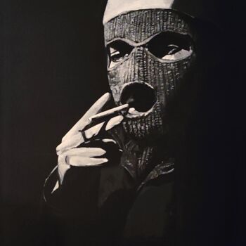 Painting titled "Hooded face" by Wuste, Original Artwork, Acrylic Mounted on Wood Stretcher frame
